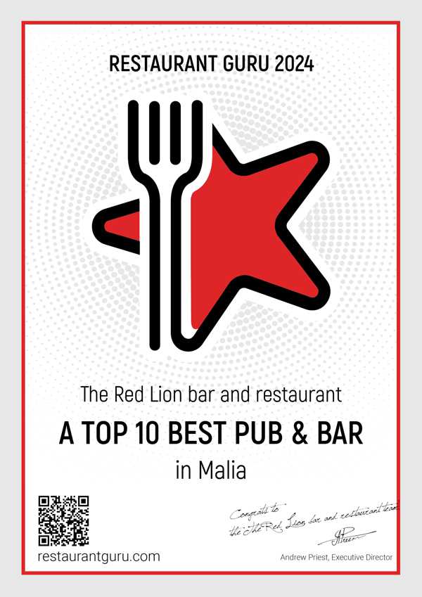 the Red lion Malia - Bar and restaurant in Malia since 1999 - 10bestpubbar
